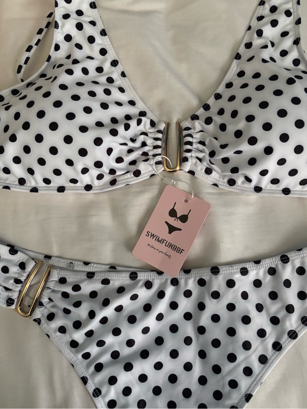 Polka Dot Bikini Set with Gold Accents - Picture 2 of 4
